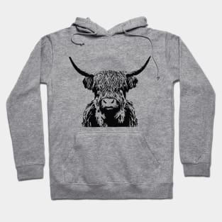 Scottish Highland Cow Linocut Hoodie